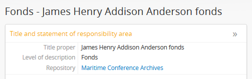 An image of the title bar on an archival description