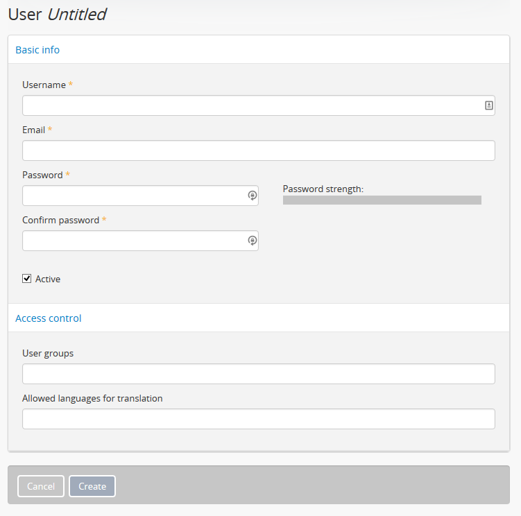 An image of a new User page in edit mode
