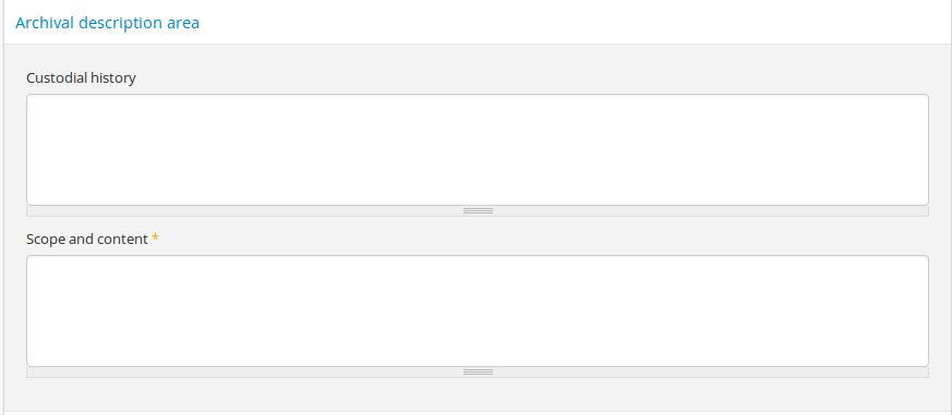 An image of the data entry fields for the Archival description area.