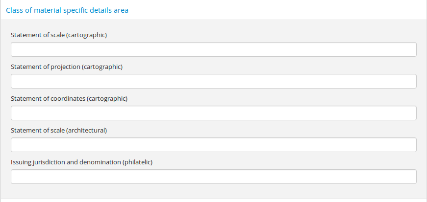An image of the data entry fields for the Class of materials specific details area.