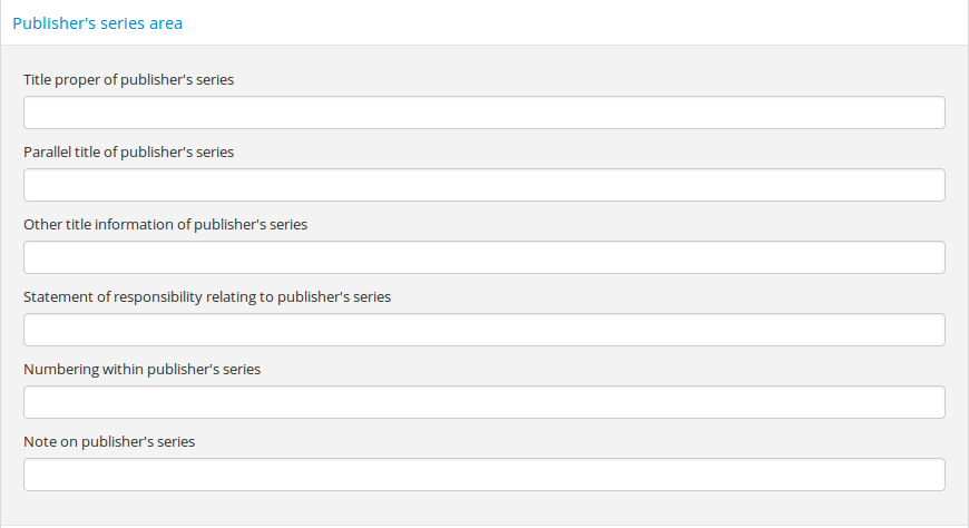 An image of the data entry fields for the Publisher's series area.