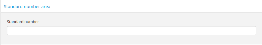 An image of the data entry fields for the Standard number area.
