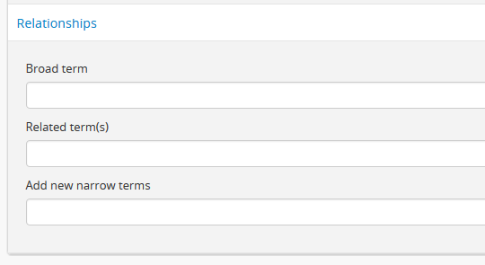 The edit fields available in the terms edit page Relationships area