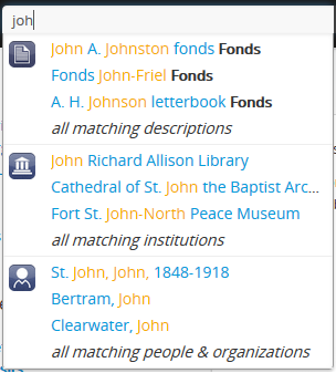 Example of the typeahead in the search box