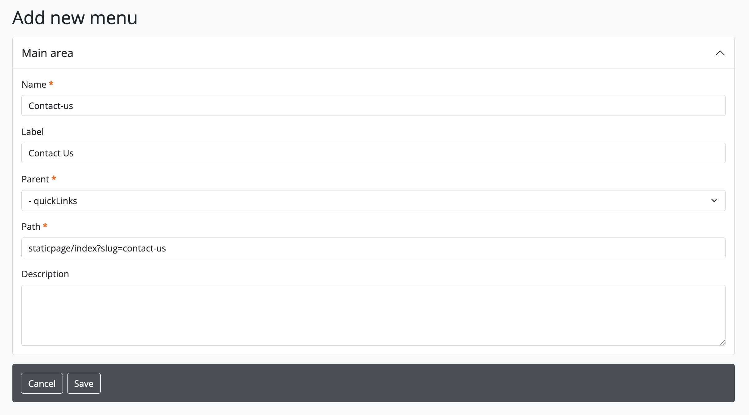 An image of Contact Us menu linked under Quick Links menu