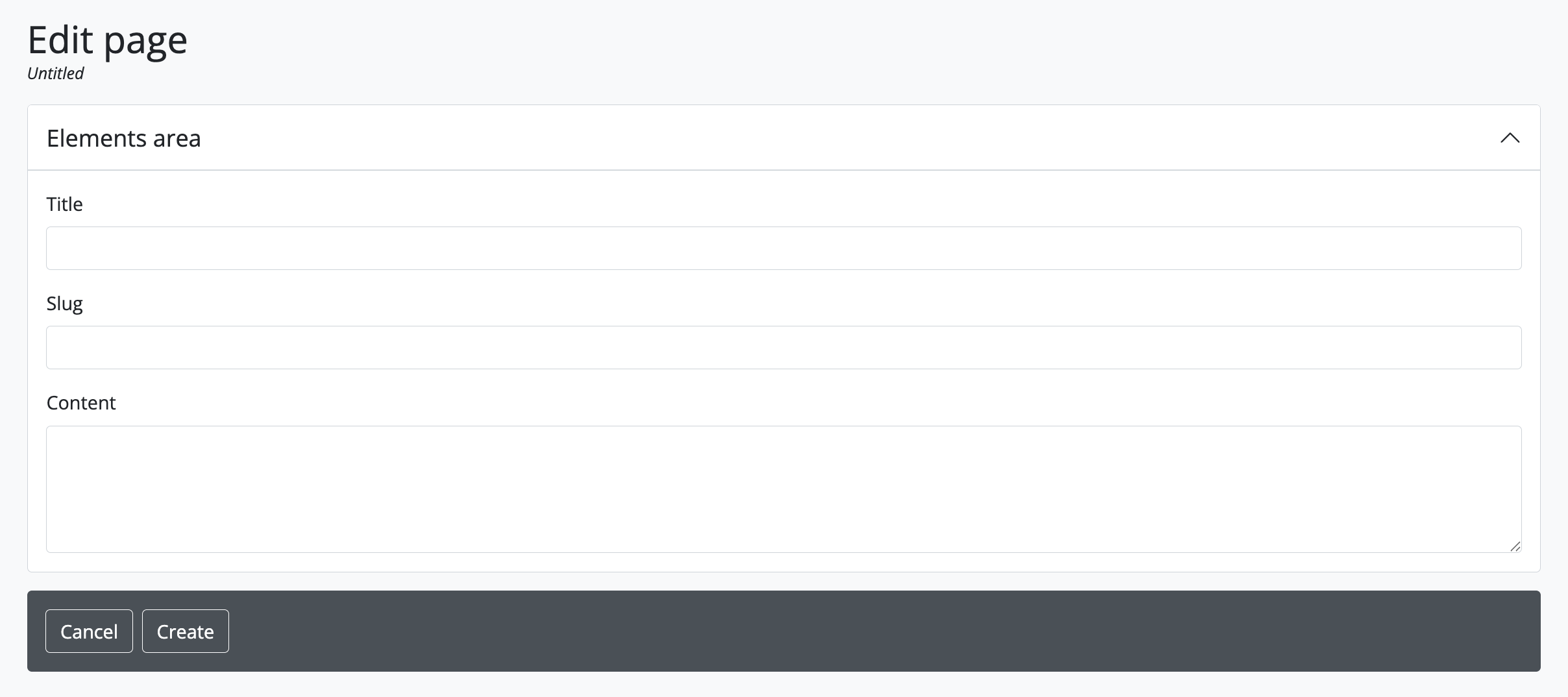 An image of a blank edit form for creating a new static page