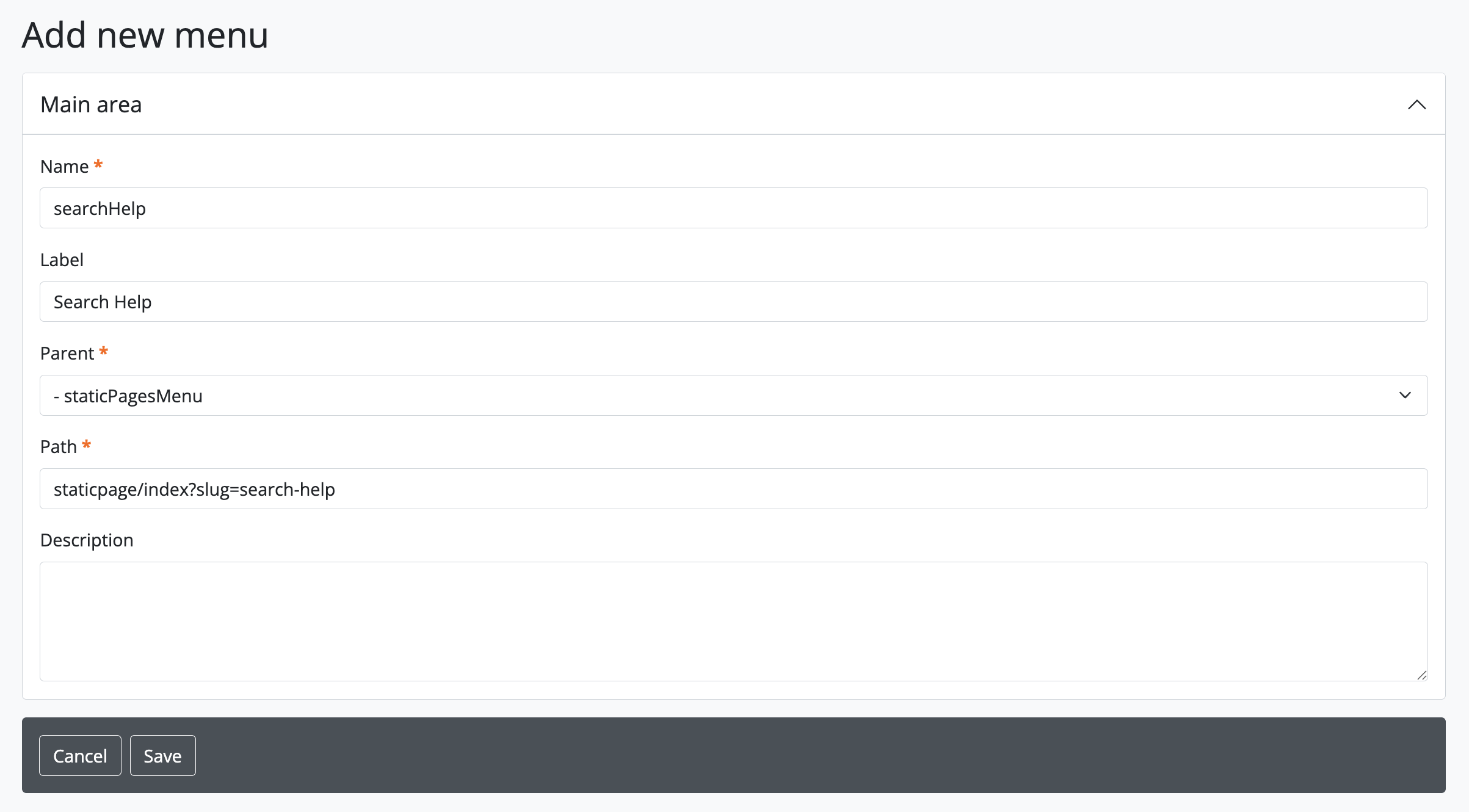 An example of a new menu page