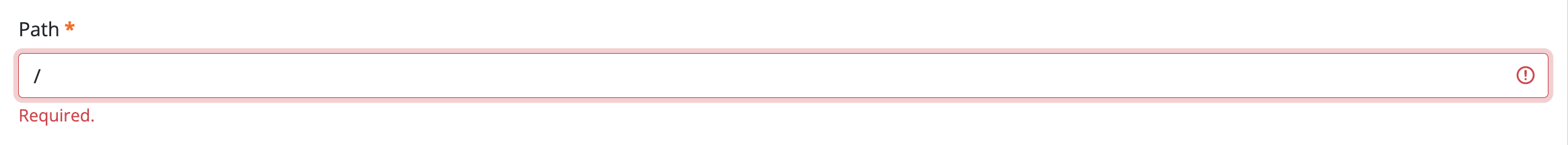 An example of a save warning, and adding a slash to the Path field to resolve it.