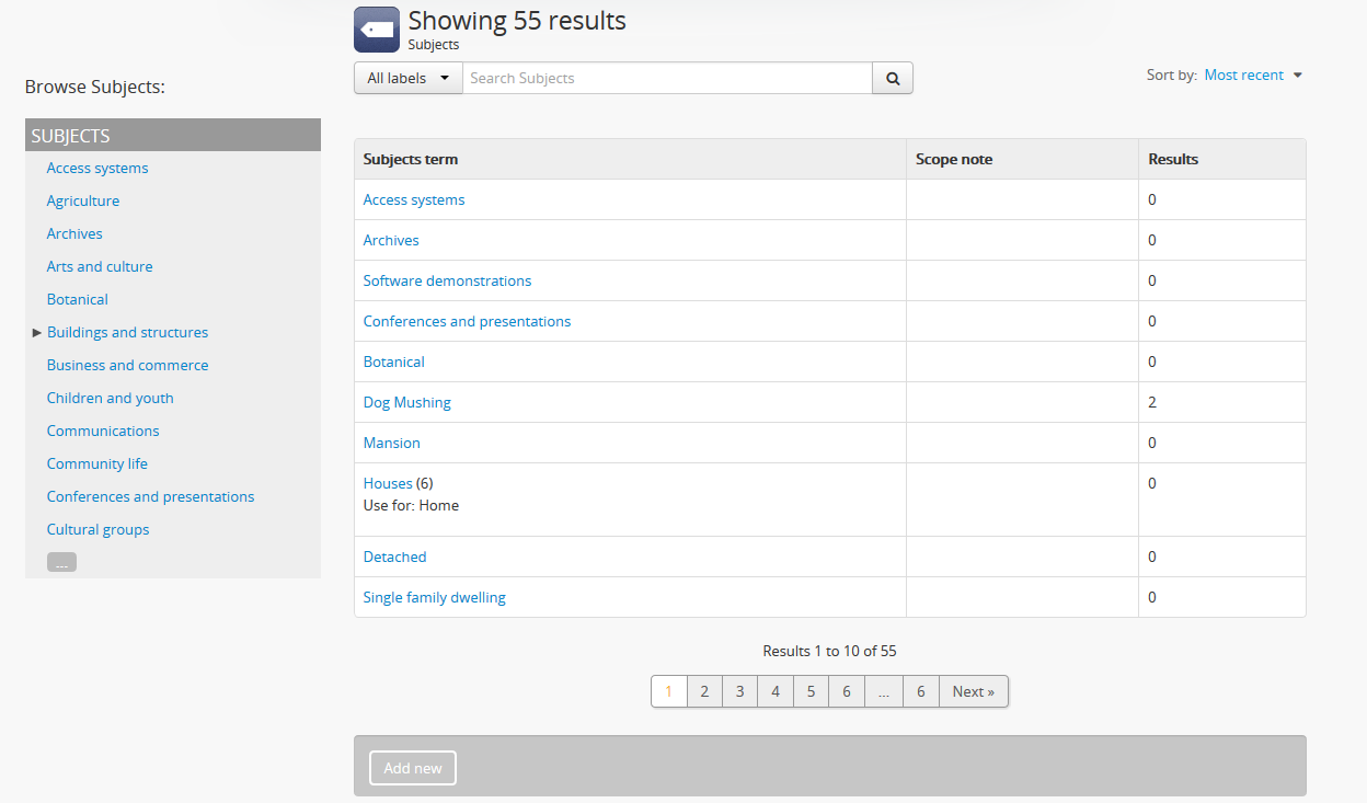 An image of the button block in the Subjects browse page