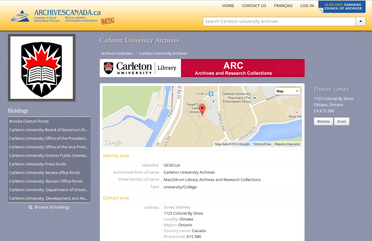Institution view page with Google map