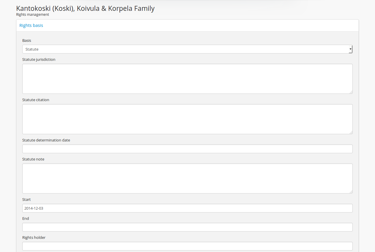 Rights entry page with statute as the basis