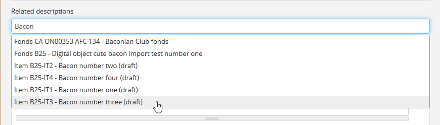 Using the related descriptions field to find another description