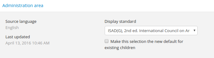 An image of the data entry fields for the Administration area.
