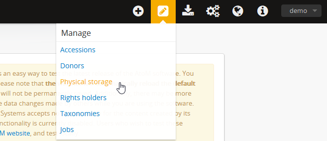 Using the manage menu to navigate to Physical Storage.