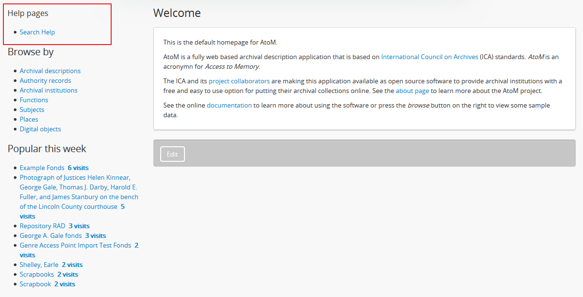 An example of the sidebar menu on the home page