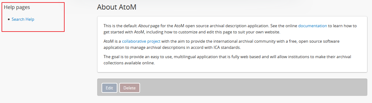 An example of the sidebar menu on a static page