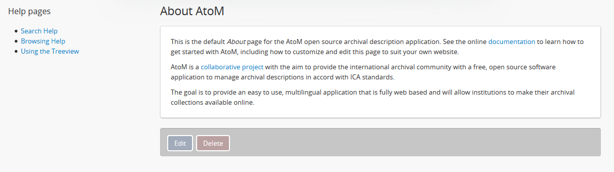 An example of the Static pages menu, shown on a static page
