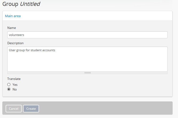 An image of a blank edit page for a new Group