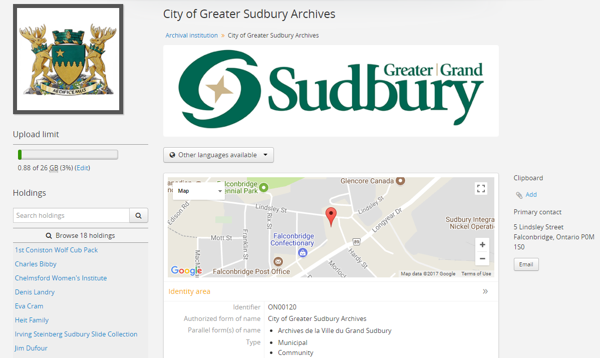 Institution view page with Google map