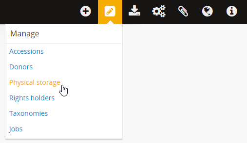 Using the manage menu to navigate to Physical Storage.