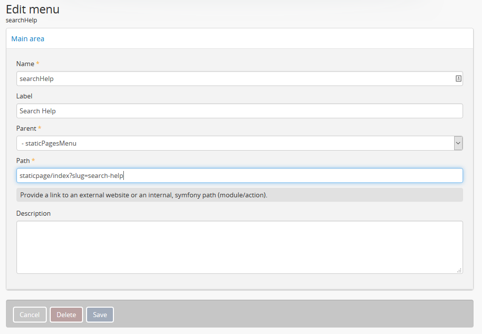An example of a new menu page