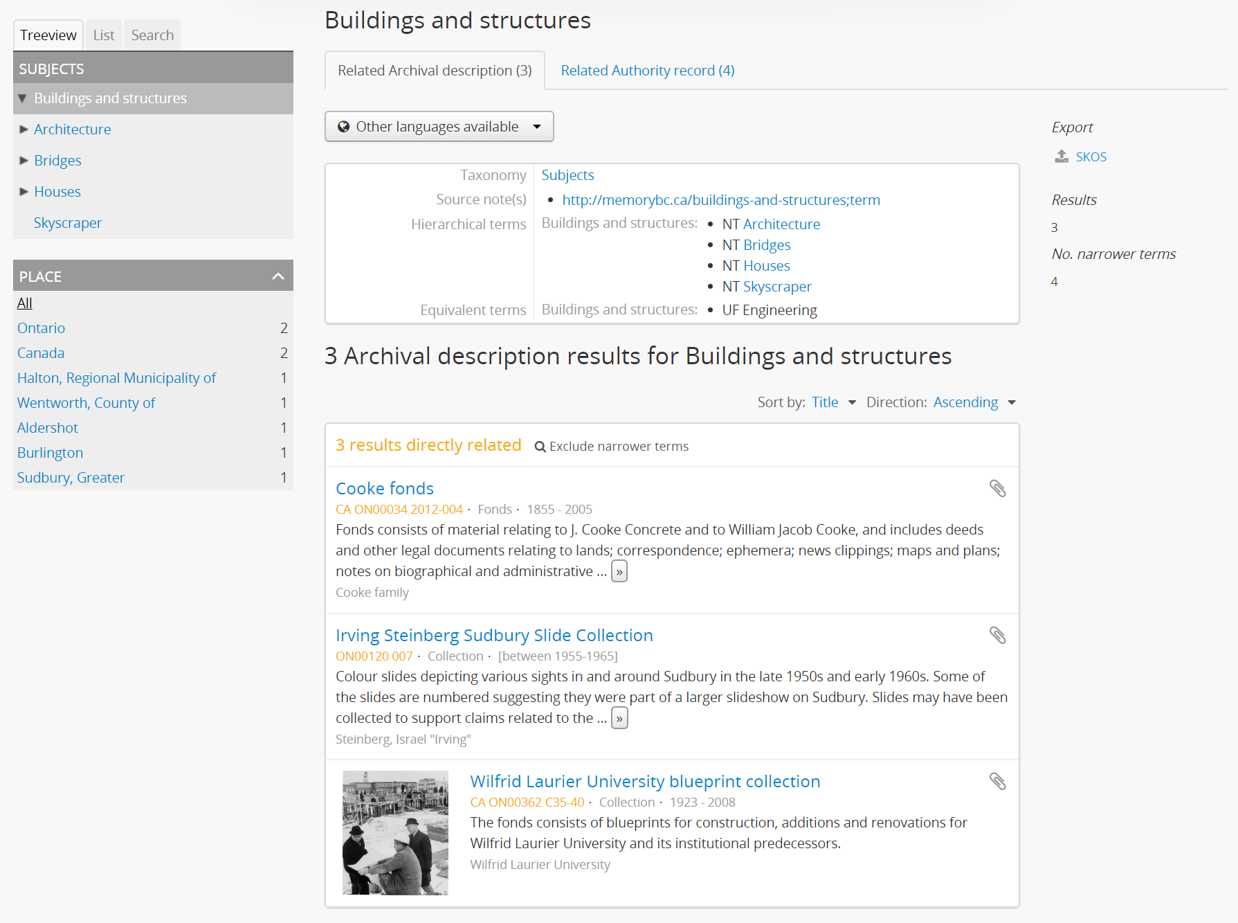 An image of the button block on a Subject term browse page