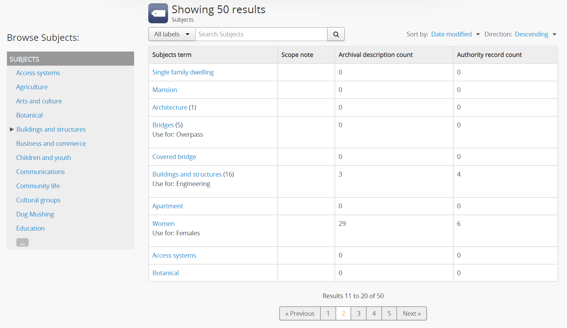 An image of the button block in the Subjects browse page