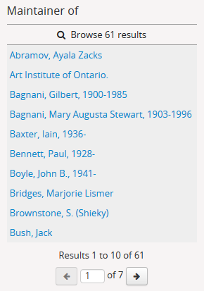 An image of list of maintained authority records on an archival institution's view page