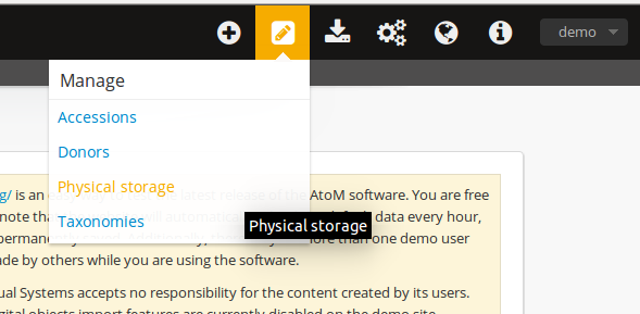 Using the manage menu to navigate to Physical Storage.