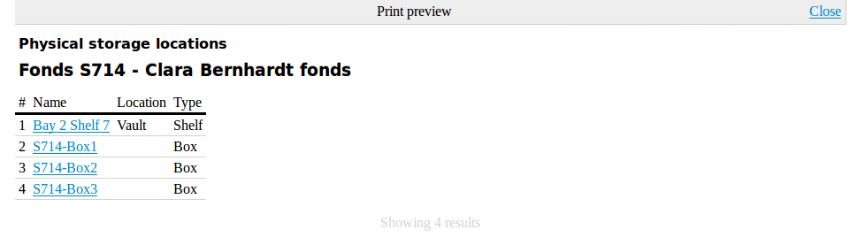 Print preview of a physical storage report.