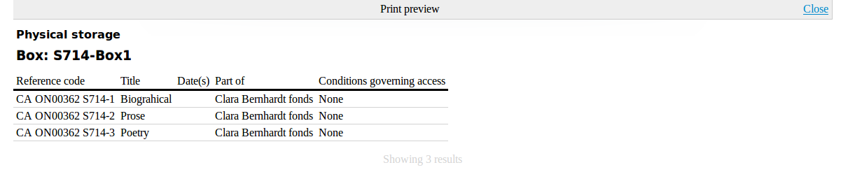 Physical storage location print report