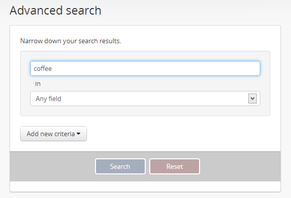 An image of a user entering data in the main search field of the advanced search interface