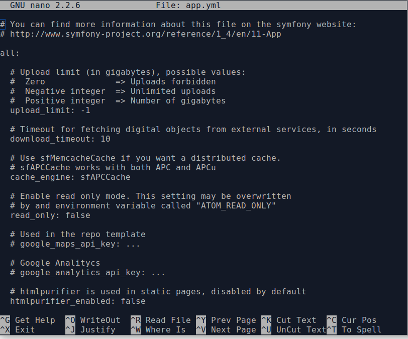 An image of the apps.yml file in the command-line