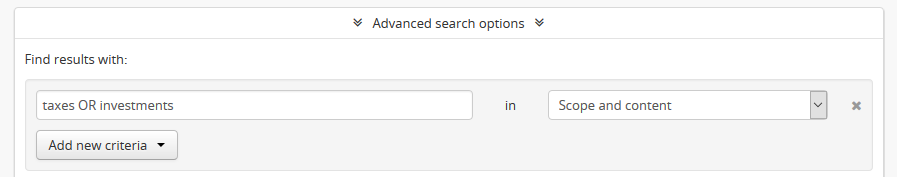 An example query in the AtoM search interface