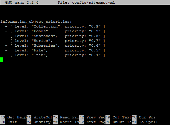 An image of the sitemap.yml file in the command-line