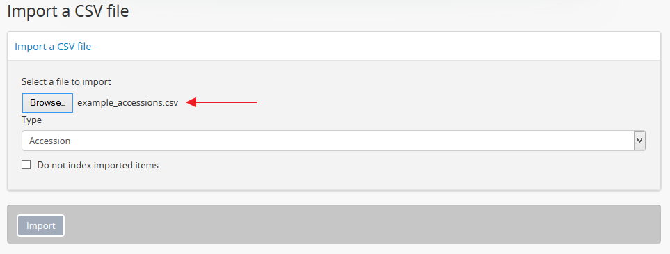 Starting a CSV import in AtoM