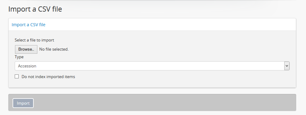 The CSV import page in AtoM