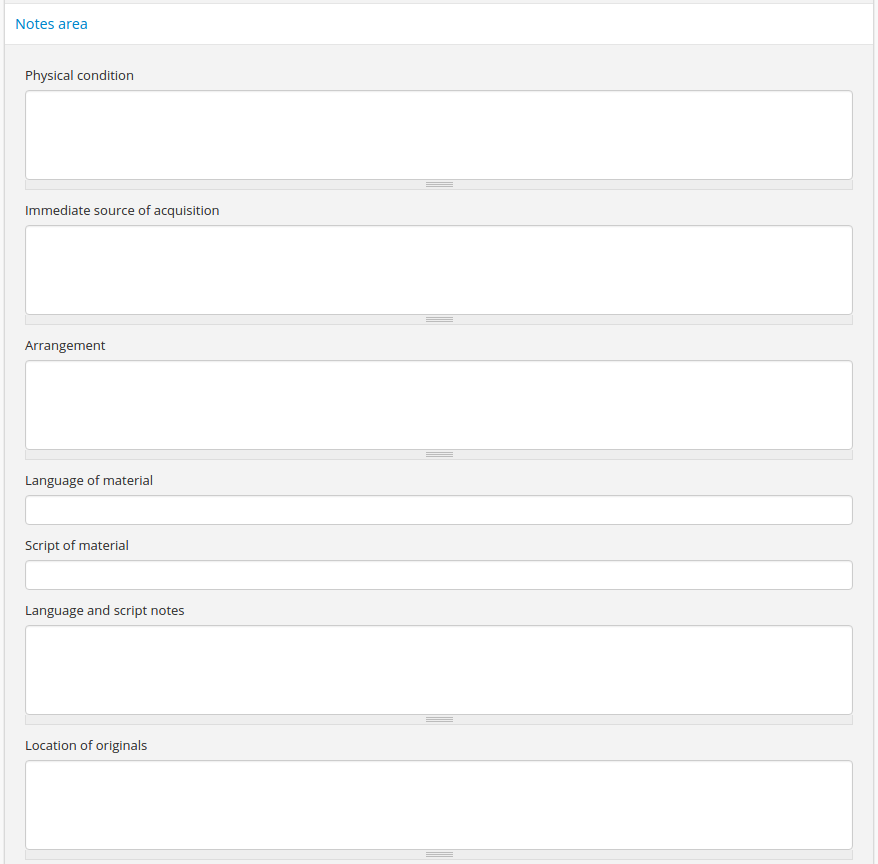 An image of the first block of data entry fields for the notes area.
