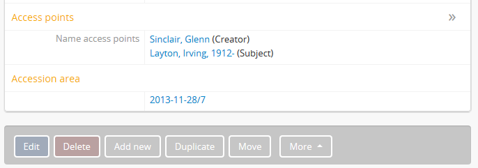 A link to a related accession in an archival description