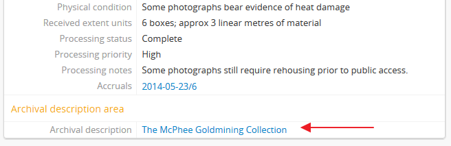 A link to a description generated from an accession