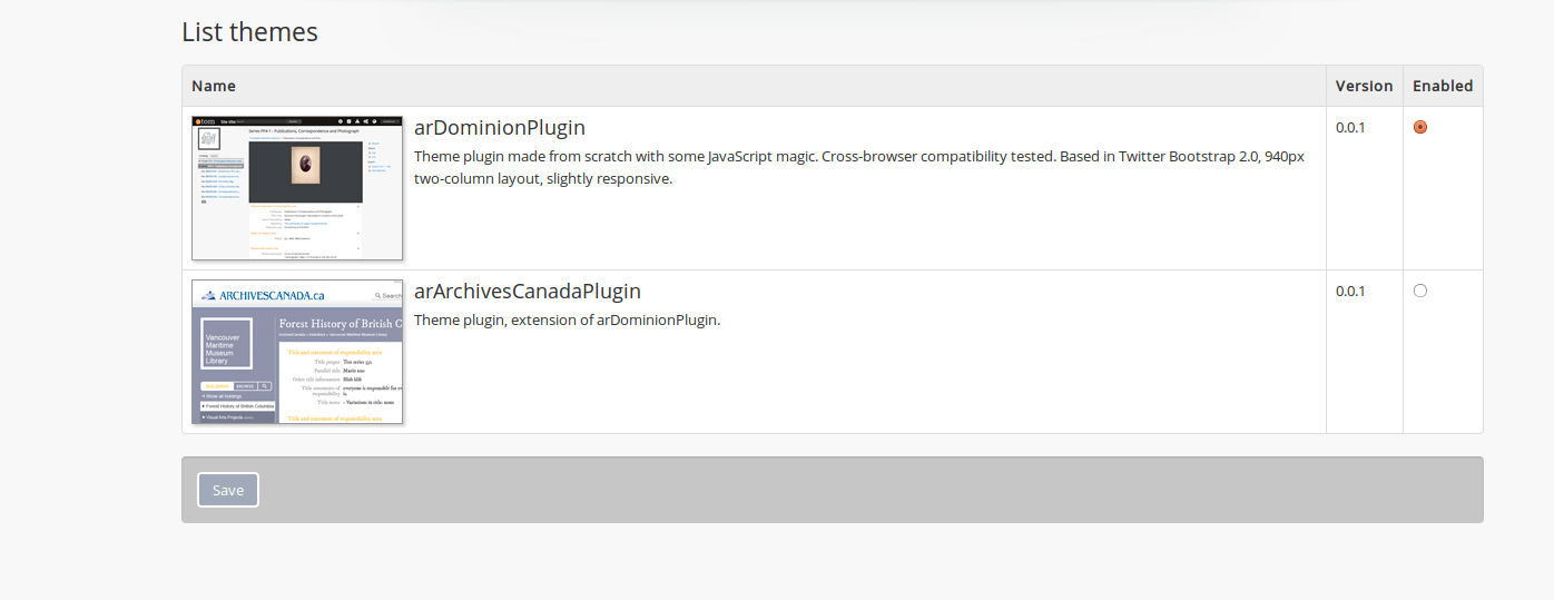 List themes page