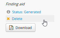 An image of a user clicking on the delete link in the finding aid section of the right-hand context menu
