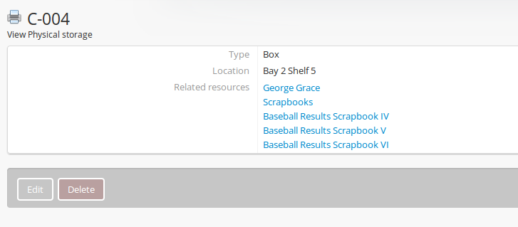 Viewing a storage name with related resources listed