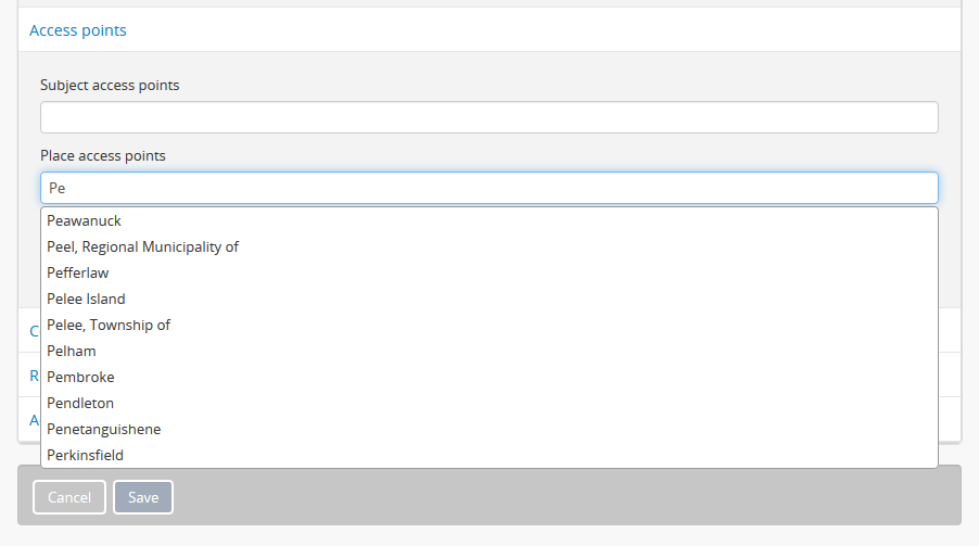 An image of adding a place access point to an archival description