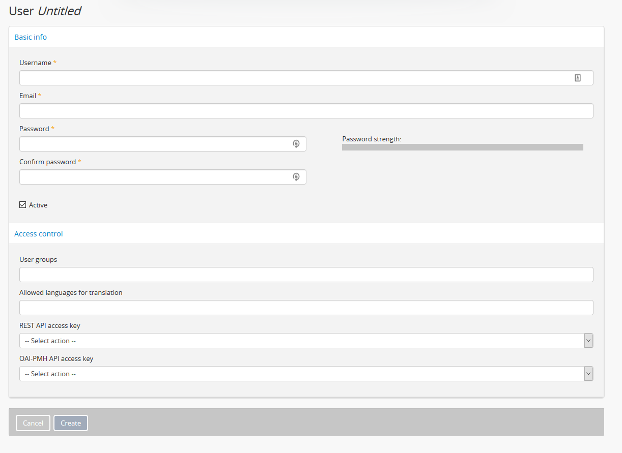 An image of a new User page in edit mode