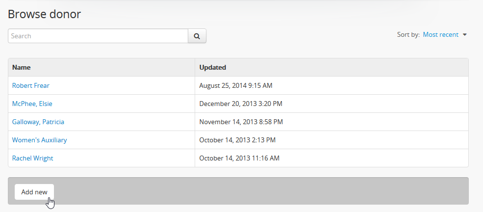 An image of the Donors browse page