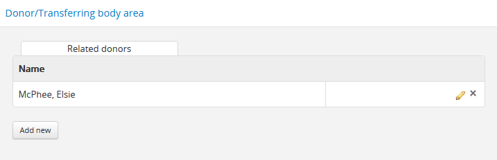 An image of the Donor/Transferring body area in the accession record