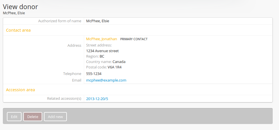 An image of a Donor view page