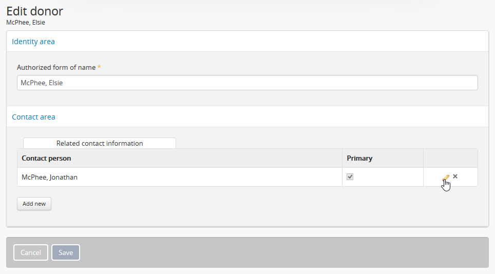 An image of a Donor edit page