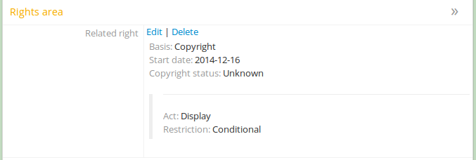 Example rights records when displayed is Conditional